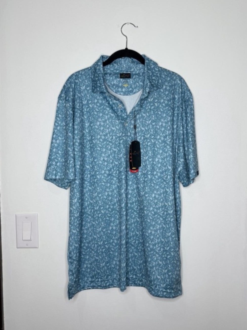 Greg Norman Play Dry Performance Golf Short Sleeve Polo Blue Mens Sz Large NEW